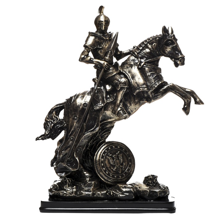 RDI dísz szobrocska lovag lándzsával, gyantából, 29 cm