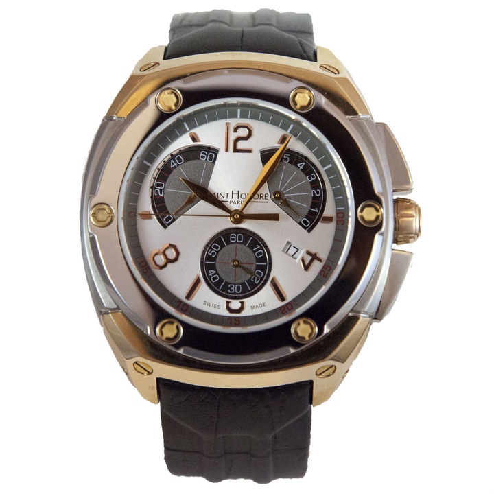 Ceas barbatesc SAINT HONORE, 889270 6ABAR, Swiss Made, quartz, chronograf retrograd, inox si auriu rose PVD, 50 m