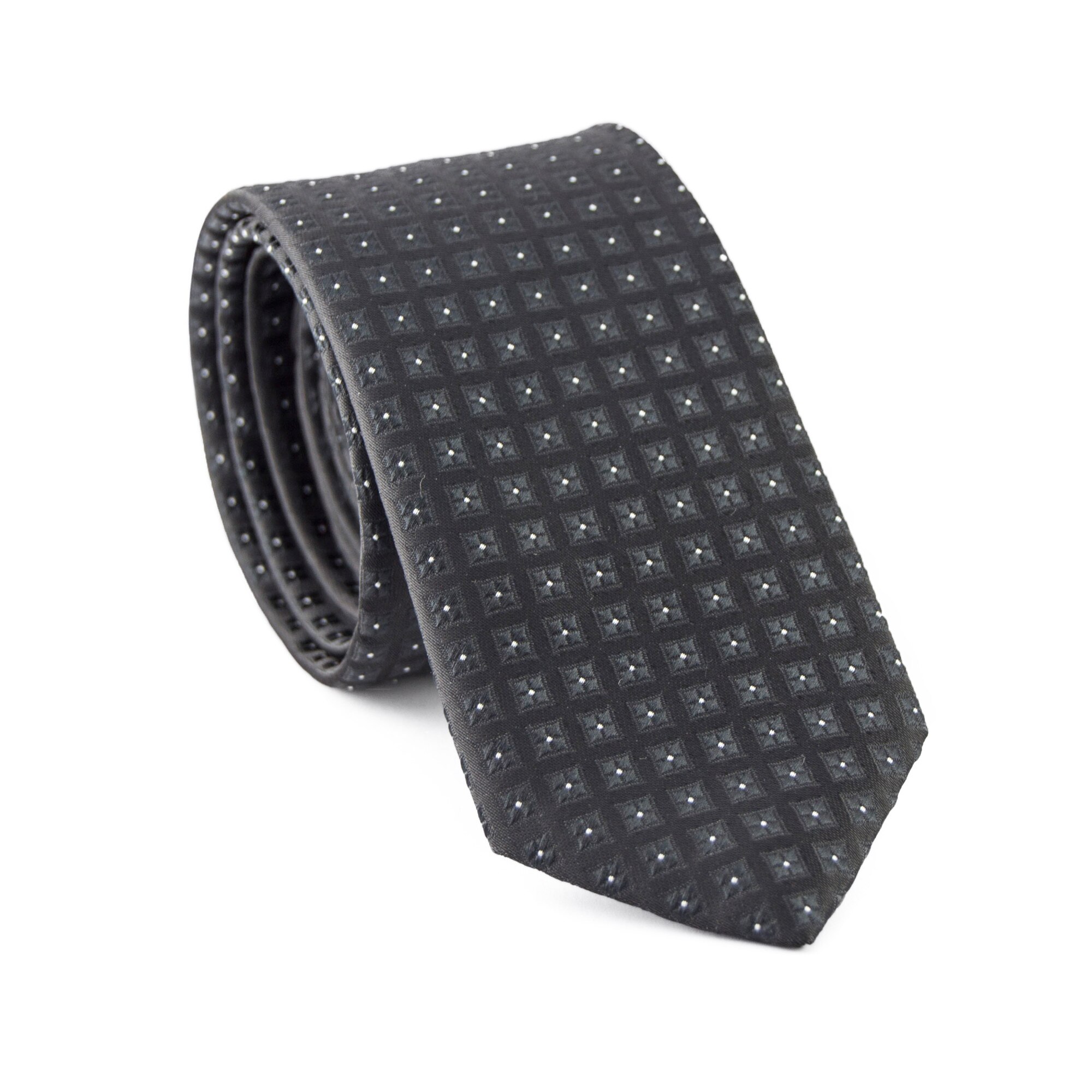 Cravata cu aspect texturat, Newtone, negru cu punctulete albe