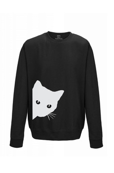 Pulover dama din bumbac 80%, poliester 20%, MAYKA, model PISICA, Negru Pulover dama din bumbac 80%, poliester 20%, MAYKA, model PISICA, Negru