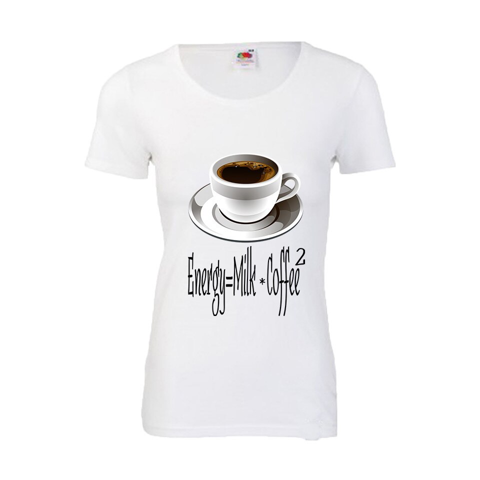 Tricou dama personalizat Fruit of the loom, alb, imprimeu E=MC2, L