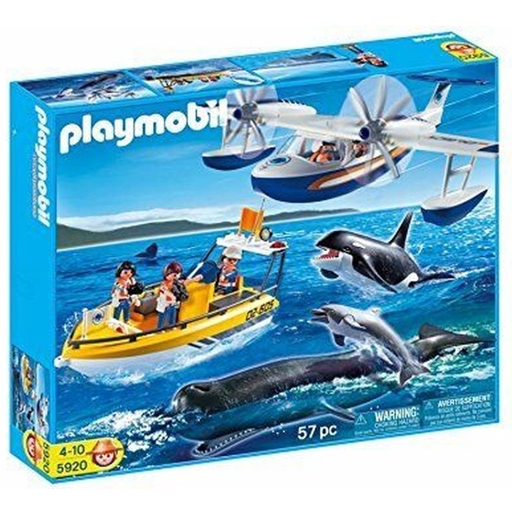 Комплект за игра Playmobil - Хидроплан, лодка и кит