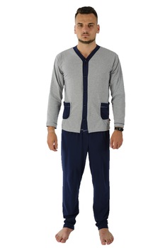 Pijama de barbati cu nasturi Flori Sib, Denim/Gri, 54 EU Pijama de barbati cu nasturi Flori Sib, Denim/Gri, 54 EU