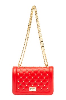 Krole, Geanta crossbody din piele cu bareta din lant si aplicatii cu nituri, Rosu Krole, Geanta crossbody din piele cu bareta din lant si aplicatii cu nituri, Rosu