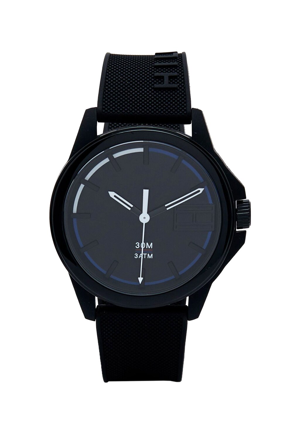 Tommy Hilfiger, Ceas rotund cu o curea de silicon, Negru