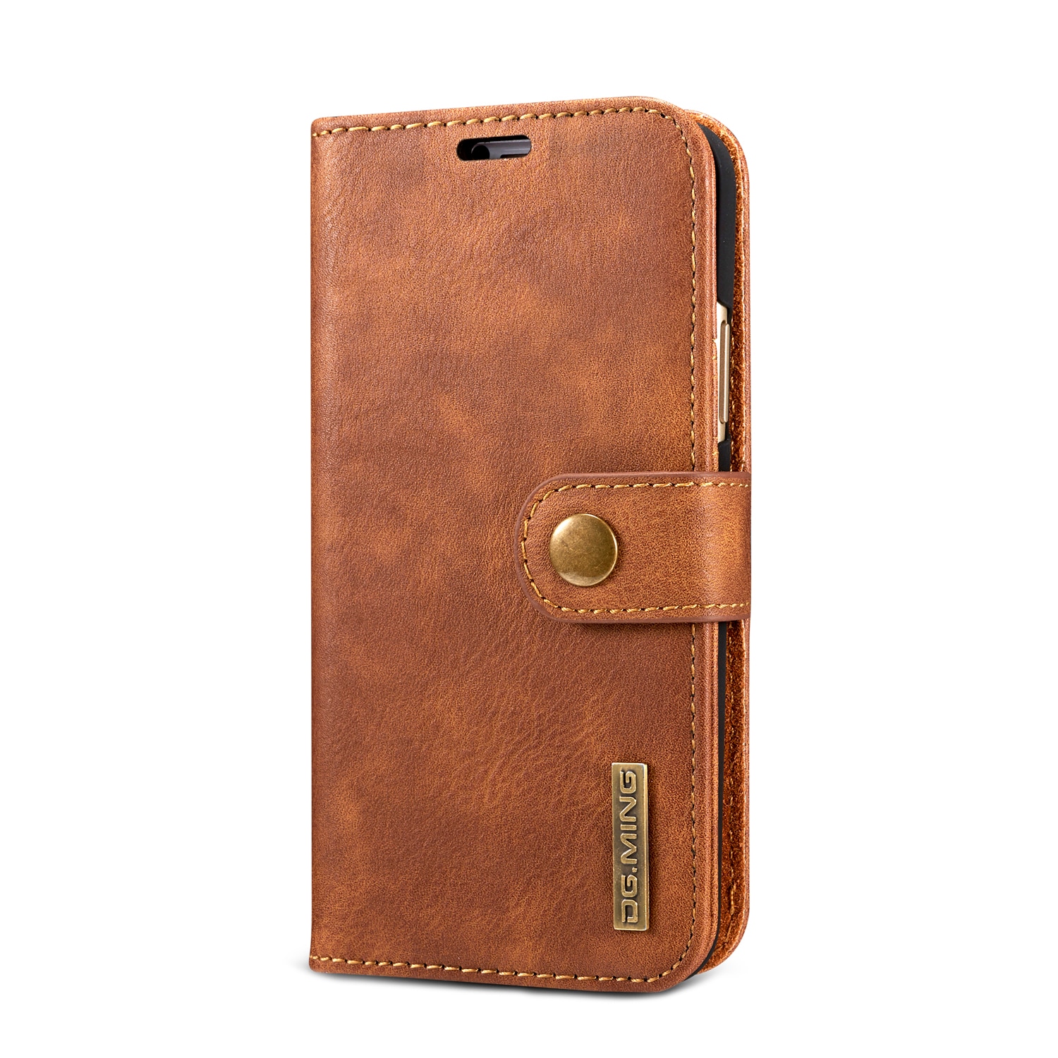 Husa iPhone X / XS, CaseMe, piele, 2 in 1, protectie superioara, inchidere cu capsa magnetica, tip portofel, back cover, stand, Maro