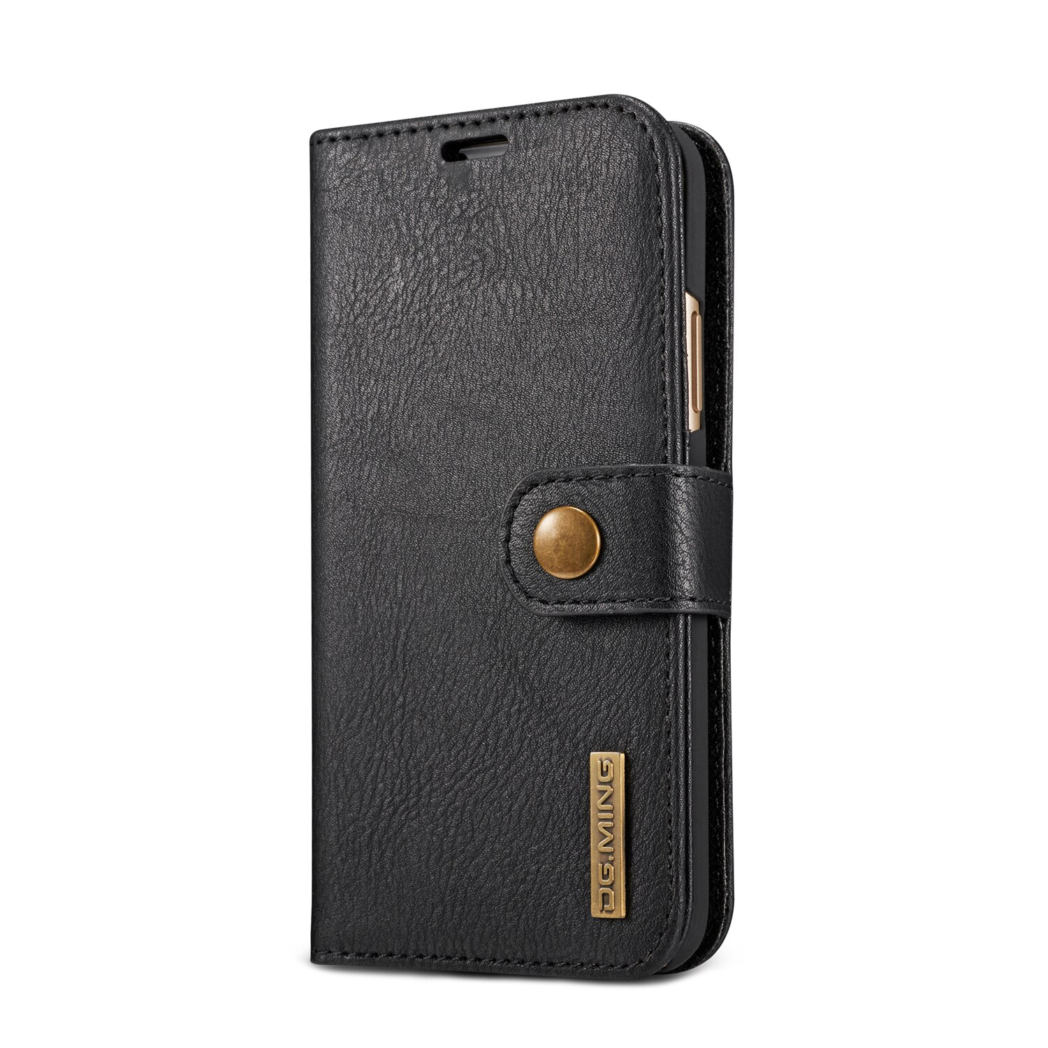 Husa iPhone X / XS, CaseMe, piele, 2 in 1, protectie superioara, inchidere cu capsa magnetica, tip portofel, back cover, stand, Negru