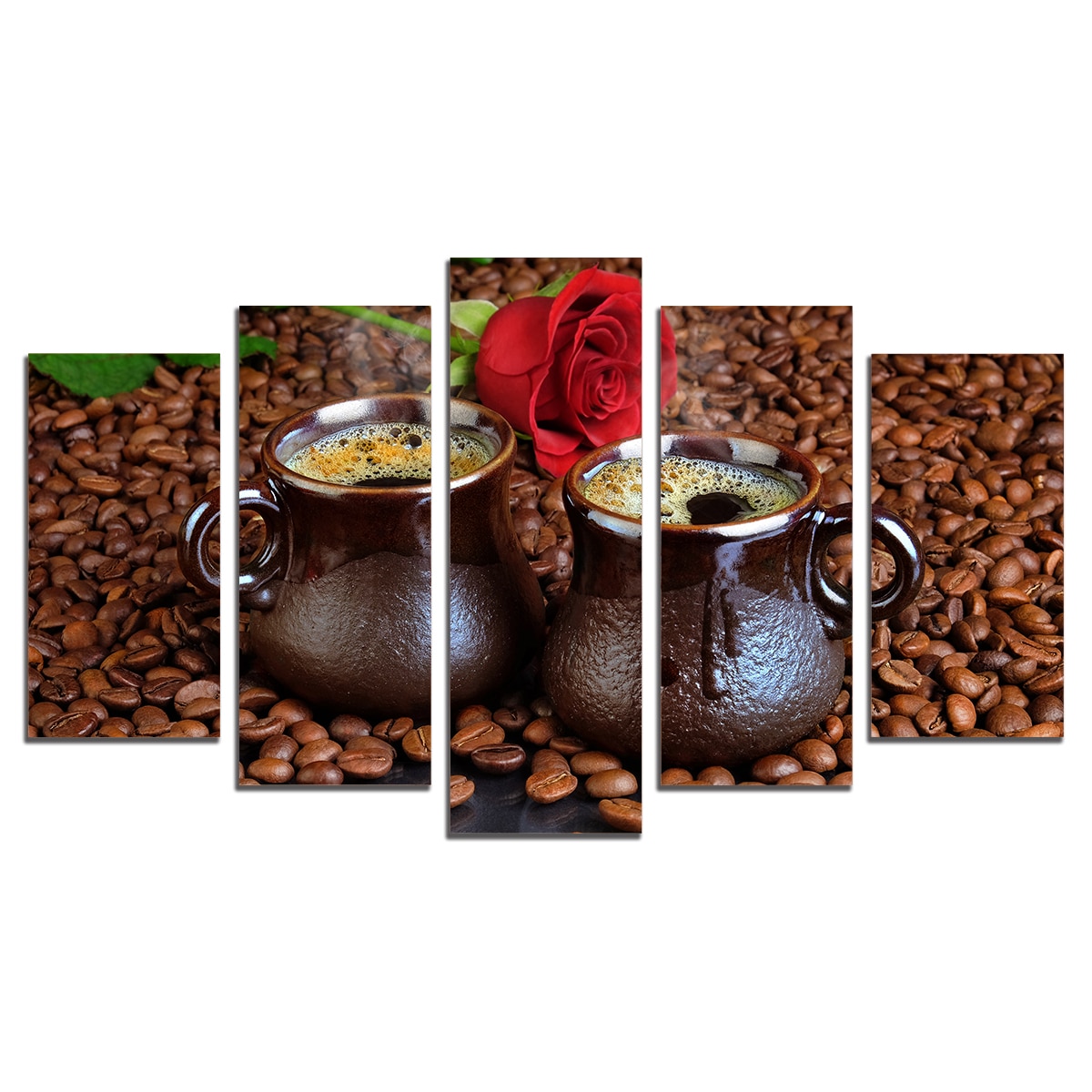 Set Tablouri Multicanvas 5 Piese, Aroma de cafea si trandafiri, 108х60 cm