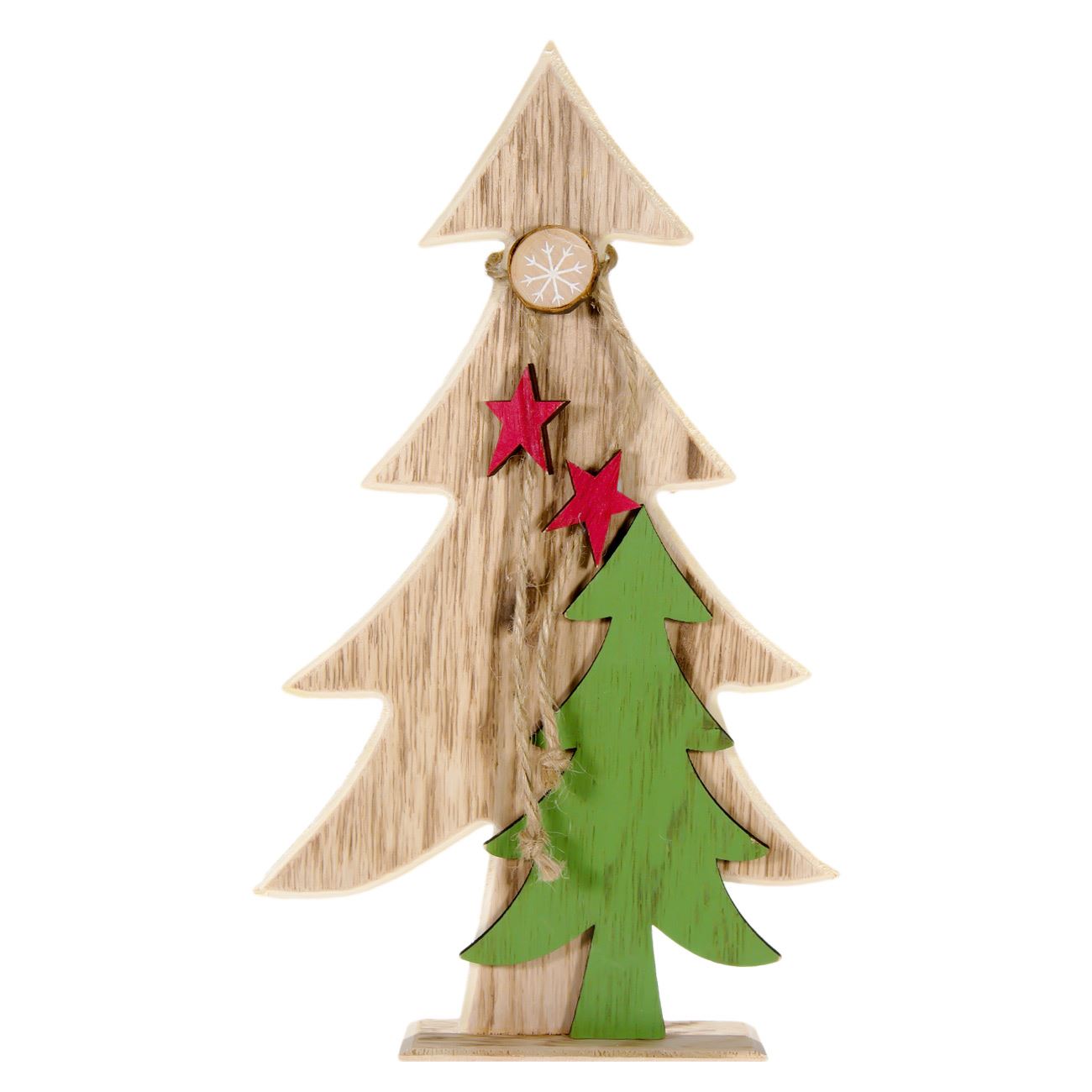 Figurina decorativa, Zola®, din lemn, pentru sarbatori, model cu 2 braduri diferiti, 28 cm