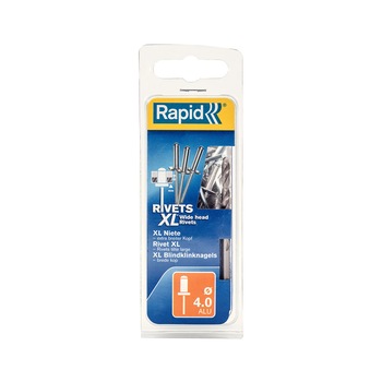 Nituri cu cap larg Rapid diametru 4.0mm x 10mm, aluminiu, burghiu metal HSS inclus, 50 buc/set 5000660 Nituri cu cap larg Rapid diametru 4.0mm x 10mm, aluminiu, burghiu metal HSS inclus, 50 buc/set 5000660