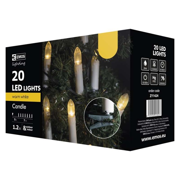 Коледни лампички EMOS свещи 20LED 7м