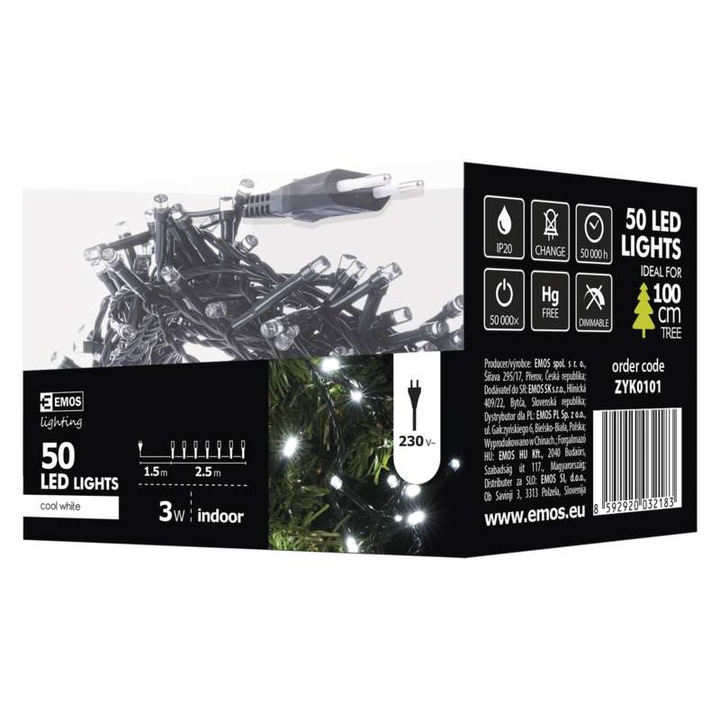 Sir luminos 50 LED 2.5 metri lumina alb rece