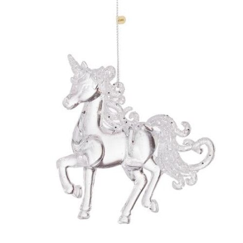 Unicorn decorativ cu gliter, decor brad, WL106, Argintiu