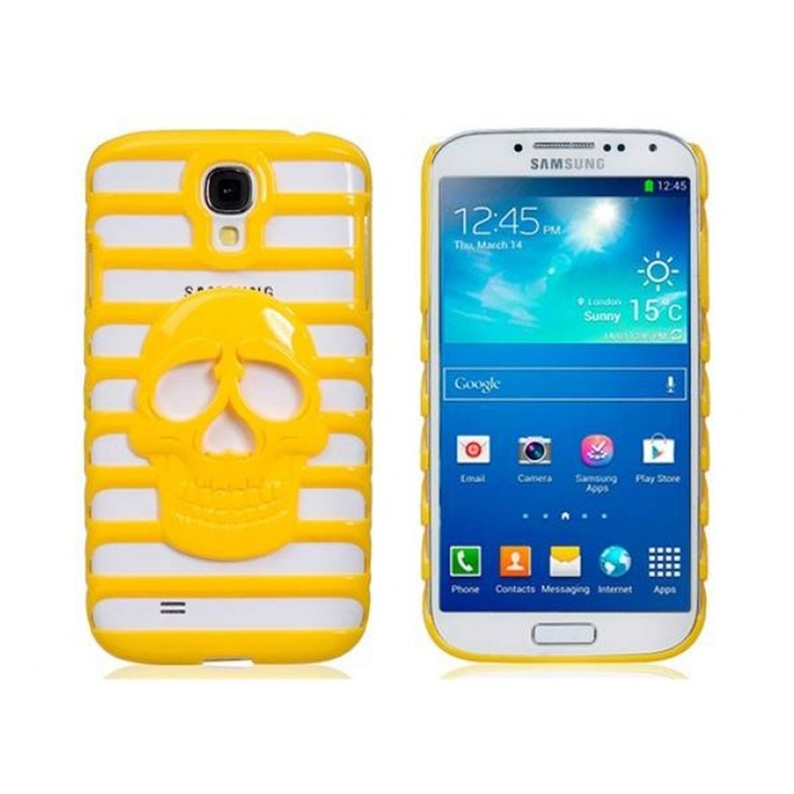 Протектор AT за Samsung Galaxy S4, пластмасов, case, жълт череп
