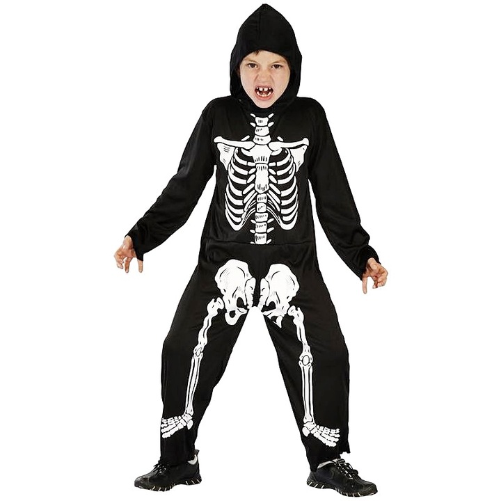 Costum halloween schelet cu masca, M, 6-8 ani