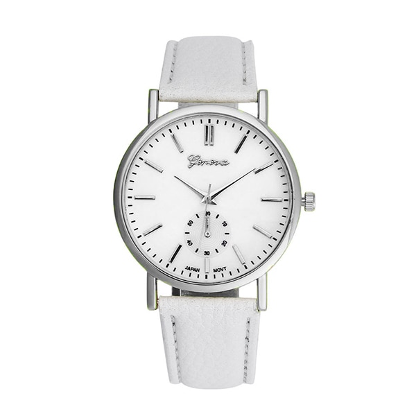 Ceas Geneva Unisex Quartz Casual Elegant Argintiu/alb, PN999365SAB, curea din piele, afisaj Analog