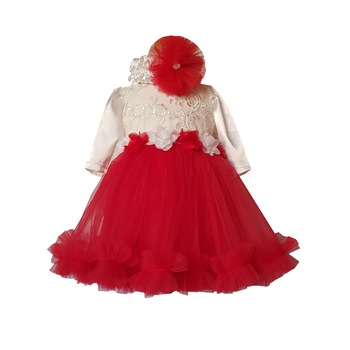 Rochie botez Rosu / Alb cu maneca lunga , bentita si fundita detasabila Rochie botez Rosu / Alb cu maneca lunga , bentita si fundita detasabila
