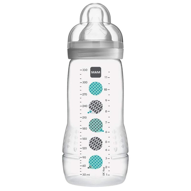 Biberon din polipropilena cu tetina din silicon 330 ml 4+ luni MAM Easy Active 002AAA, Gri