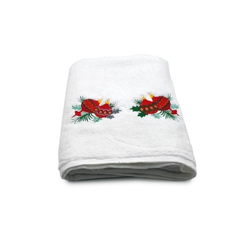 Prosop baie Brodat Globuri Craciun 2, Prosoape HOTEL, bumbac 100%, Alb, 70x140cm-650gr/mp Prosop baie Brodat Globuri Craciun 2, Prosoape HOTEL, bumbac 100%, Alb, 70x140cm-650gr/mp
