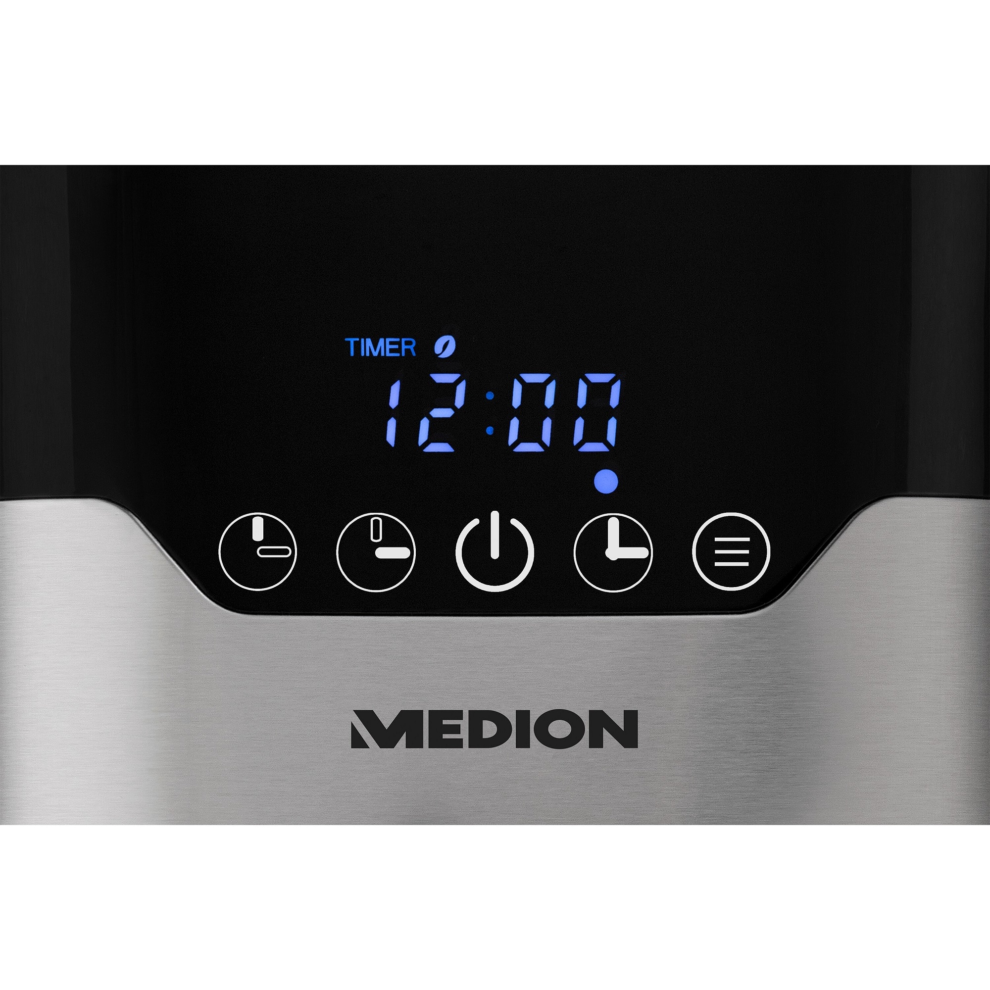 Aparat de cafea Schwarz, Medion, 900 W, 1.2 l, Display LED, Timer, Argintiu/Negru