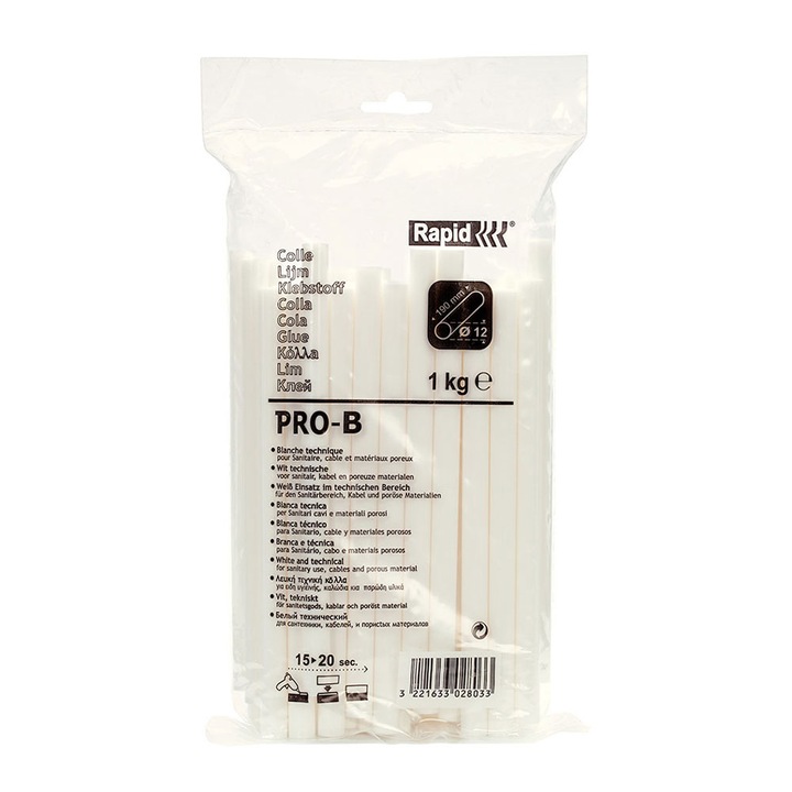 Batoane lipici Rapid PRO-B, Ø12 mm x 190 mm, alb, 1.000g, punga