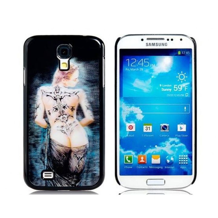 Протектор AT за Samsung Galaxy S4, пластмасов, case, черен с 3D жена