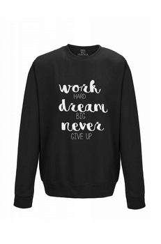 Pulover dama din bumbac 80%, poliester 20%, MAYKA, model WORK HARD, Negru Pulover dama din bumbac 80%, poliester 20%, MAYKA, model WORK HARD, Negru