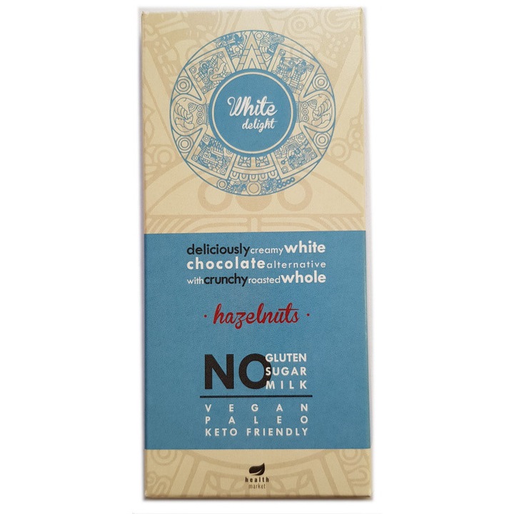 Ciocolata Alba cremoasa cu alune White Delight fara zahar/gluten/lapte/soia 80g