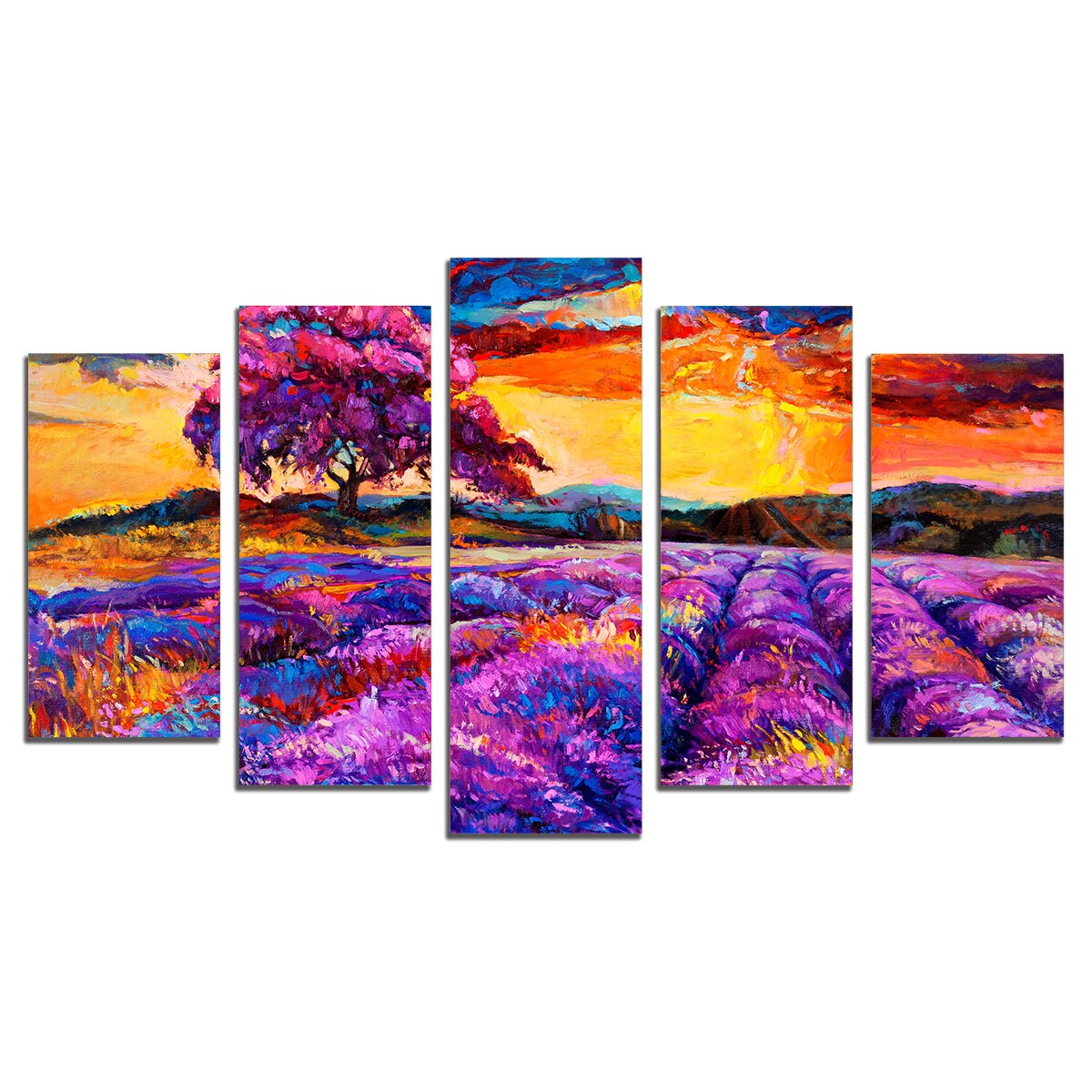 Set Tablouri Multicanvas 5 Piese, Peisaj in violet, 158х90 cm