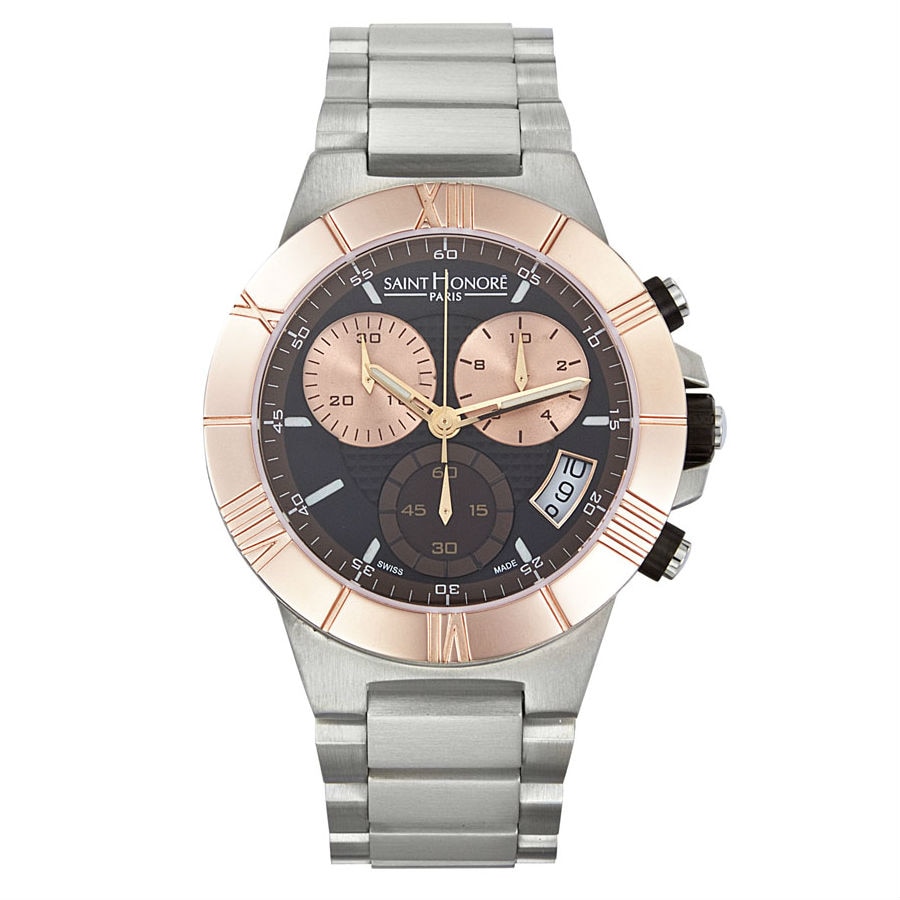 Ceas barbatesc SAINT HONORE, 890120 6NNIB, Swiss Made, quartz, inox si auriu rose, cronograf, 50 m
