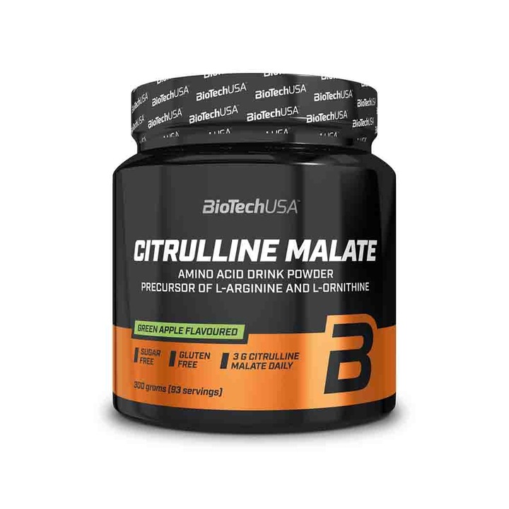 Pudra energizanta pentru imbunatatirea vascularizatiei, Citruline Malate, BioTech USA, Aroma mar verde, 300g