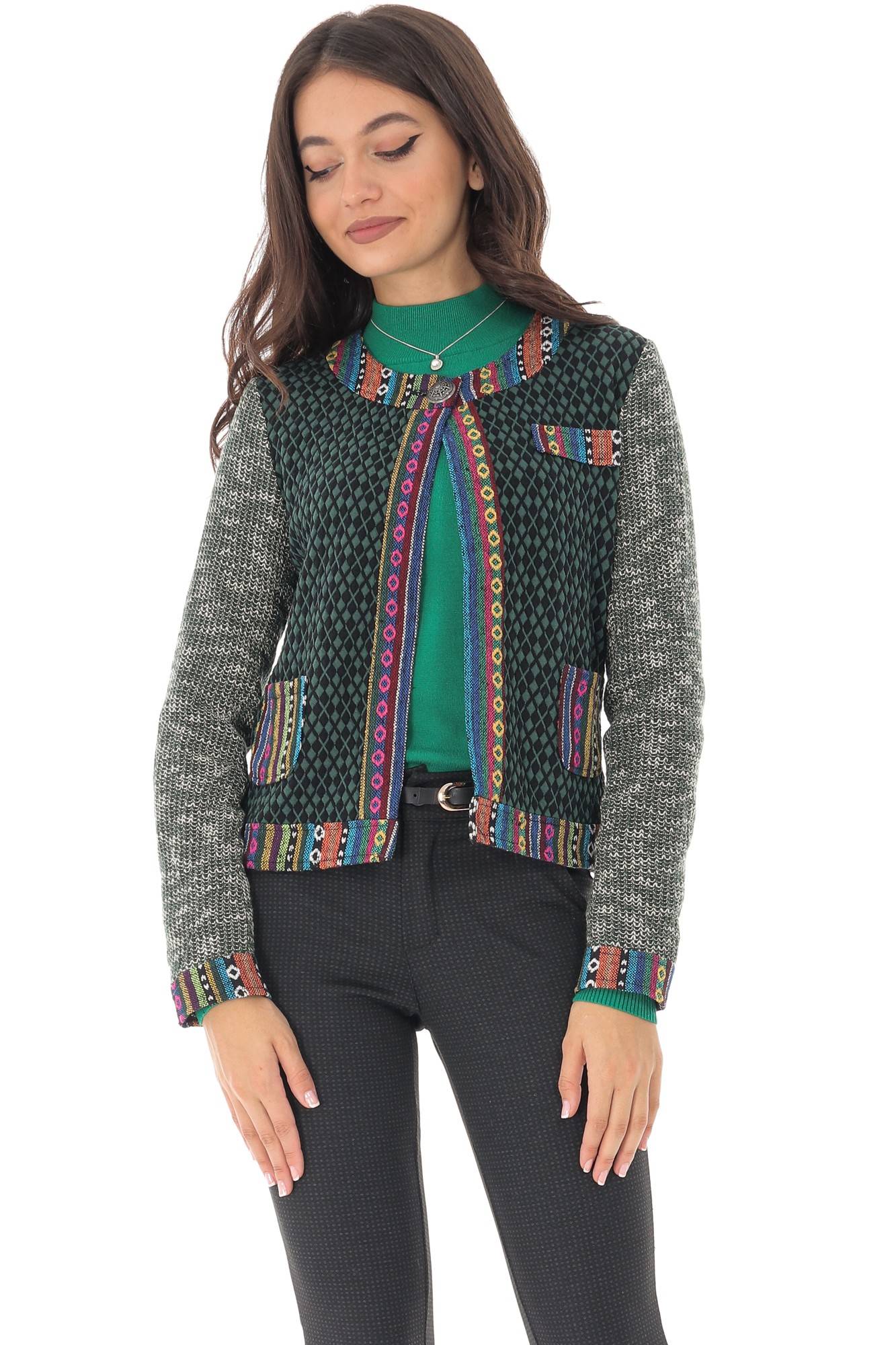 Sacou verde de dama, ROH, cu motive multicolore, L