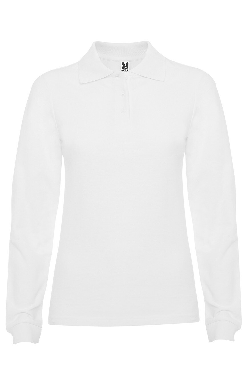 Tricou polo cu maneca lunga femei, bumbac, Roly Estrella, Alb