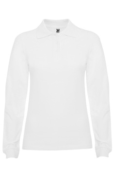 Tricou polo cu maneca lunga femei, bumbac, Roly Estrella, Alb Tricou polo cu maneca lunga femei, bumbac, Roly Estrella, Alb