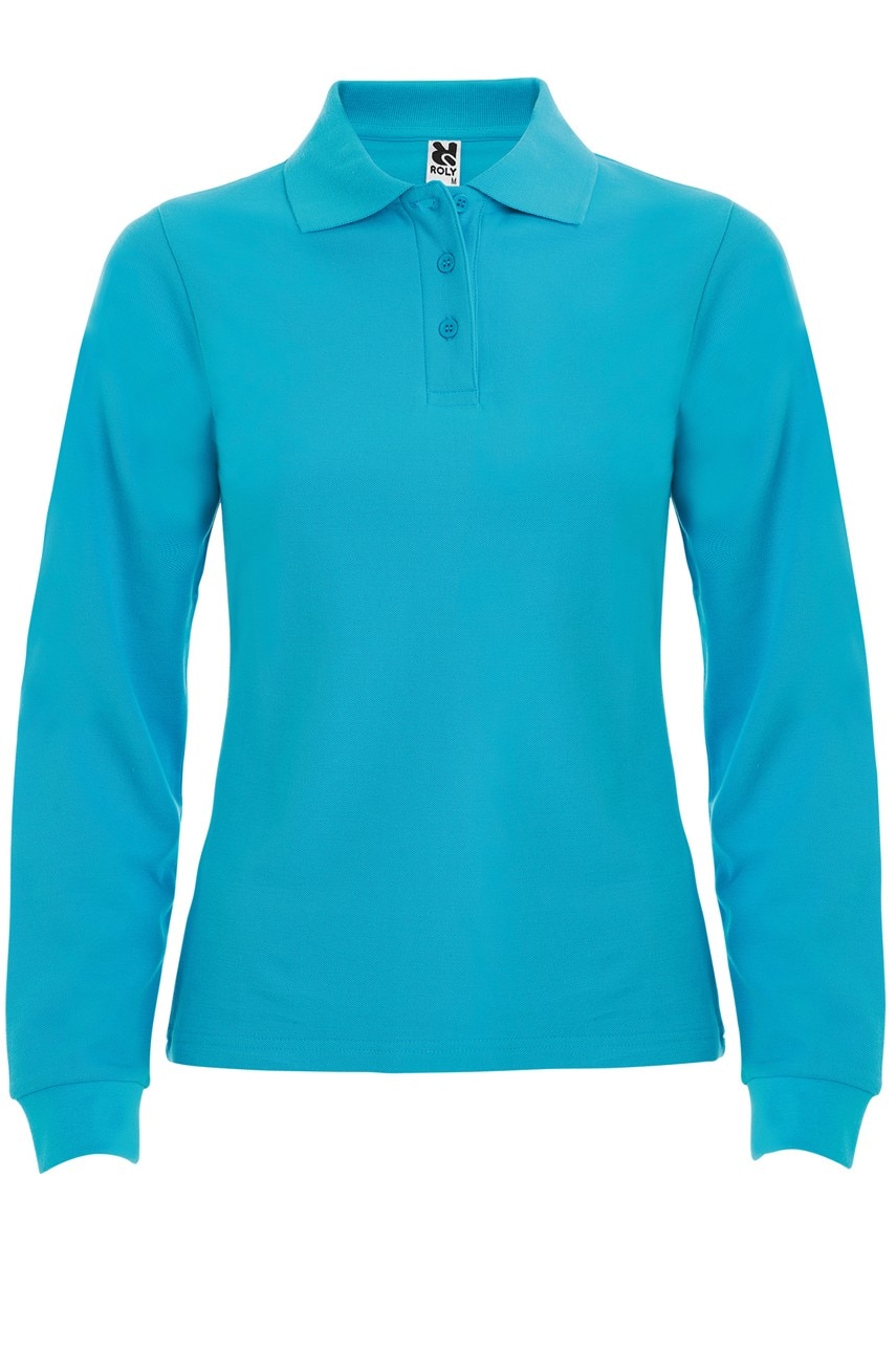 Tricou polo cu maneca lunga femei, bumbac, Roly Estrella, Turcoaz