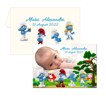 Marturii botez magneti, tematica strumfi, 9.5 cm x 6.5 cm Marturii botez magneti, tematica strumfi, 9.5 cm x 6.5 cm