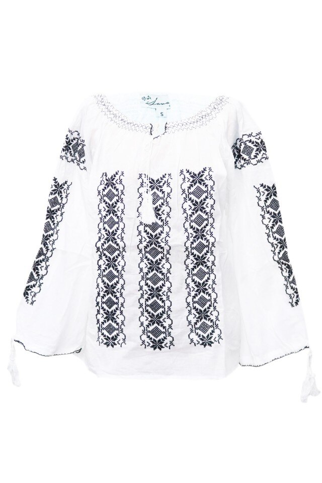 Bluza dama tip ie, brodata, traditionala, Alb-Negru, dae5121, XL INTL