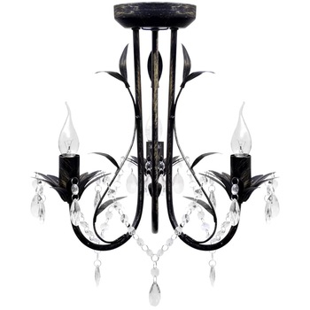 Candelabru art nouveau cu cristale si 3 socluri vidaXL, Metal, 30 x 35 cm, Negru Candelabru art nouveau cu cristale si 3 socluri vidaXL, Metal, 30 x 35 cm, Negru