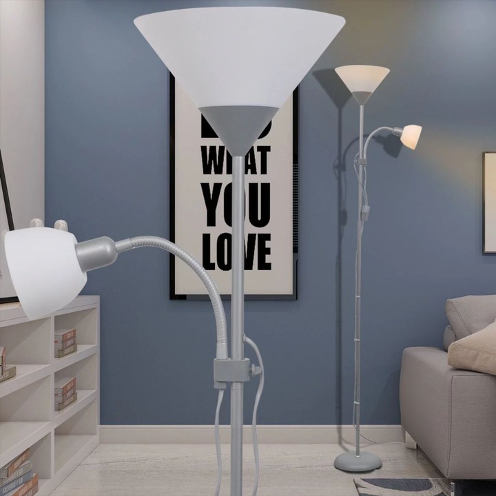 Подова лампа с 2 източника на светлина vidaXL, Стомана, 180 x 22,5 см, Сив