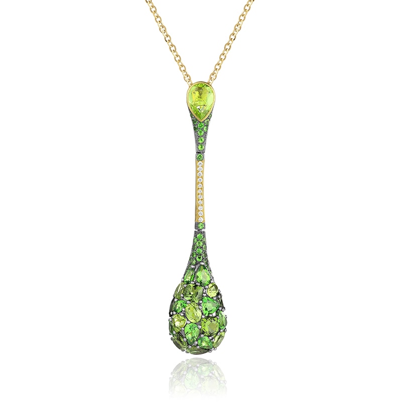 Pandantiv cu Lant Deruvo Aur 18k Diamante, Granate Verzi, Turmaline Verzi, Peridot, Ajustabil 40-45 P308645GTGGPER-Y