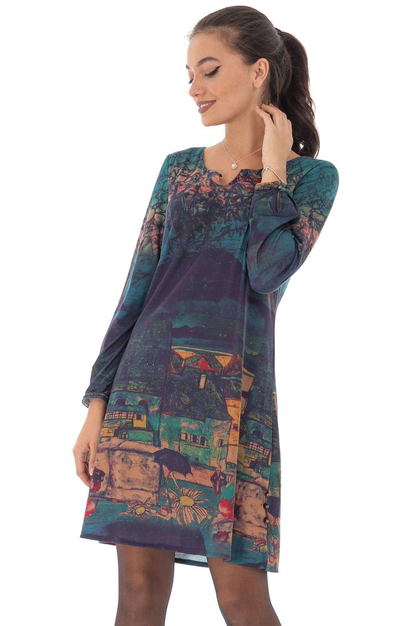 Rochie verde, ROH, cu nuante de mov , L