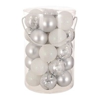 Set 30 globuri albe pentru brad, 7 cm, diferite modele