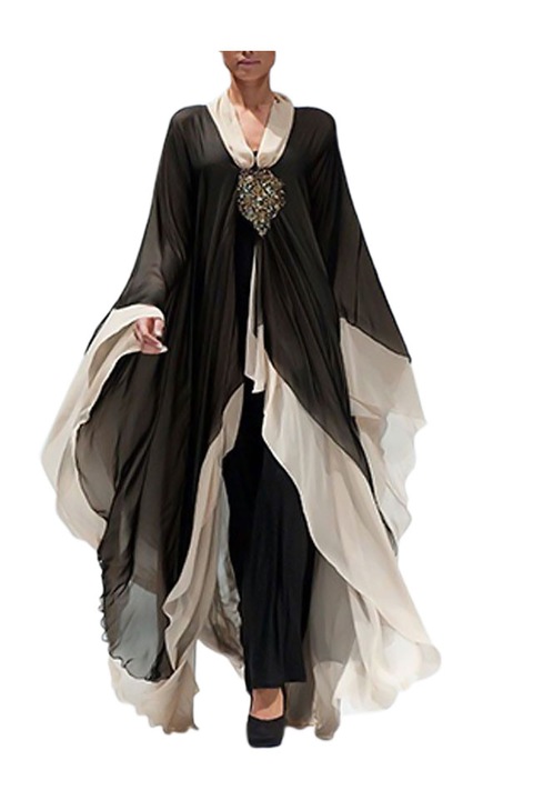 Шифонена туника, Евиза, бежово/черно, размер L/XL