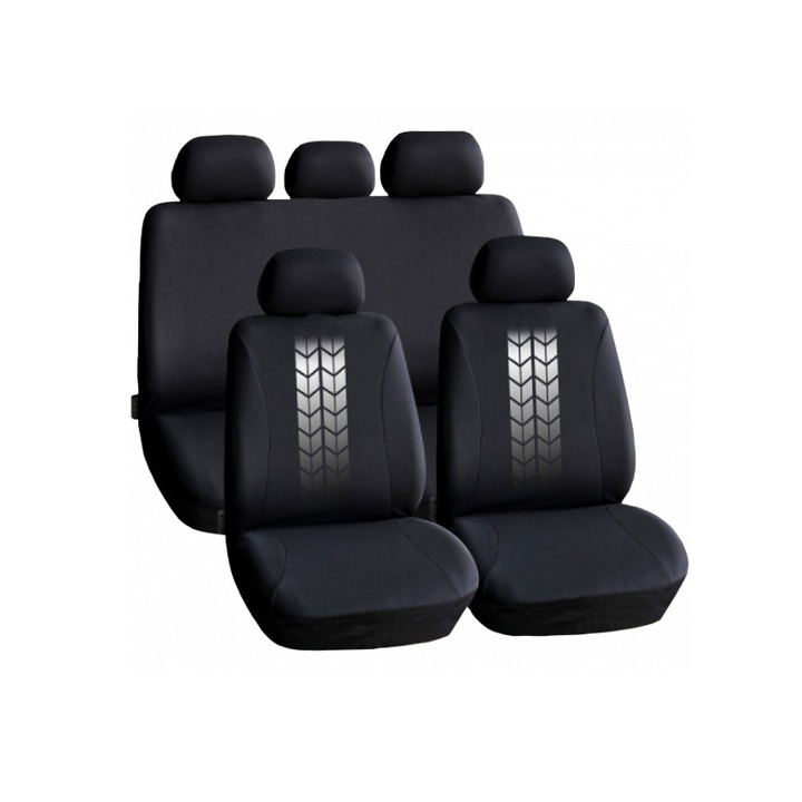 Комплект универсални калъфи за автомобилни седалки, черни+бели, съвместими със седалки с въздушни възглавници, полиестер + 2 мм гъба
