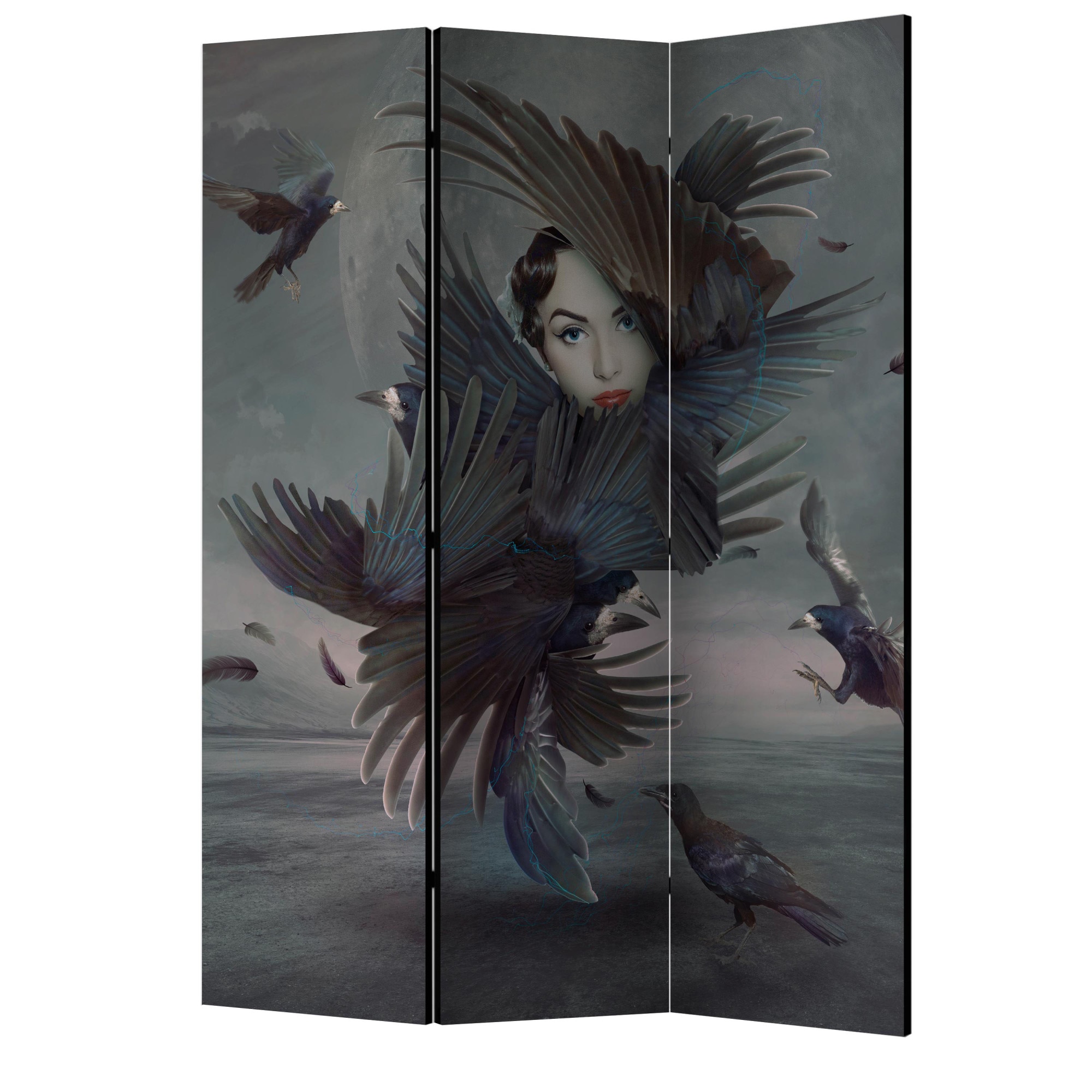 Paravan din 3 parti - Acoperit cu pene - 135 x 172 cm