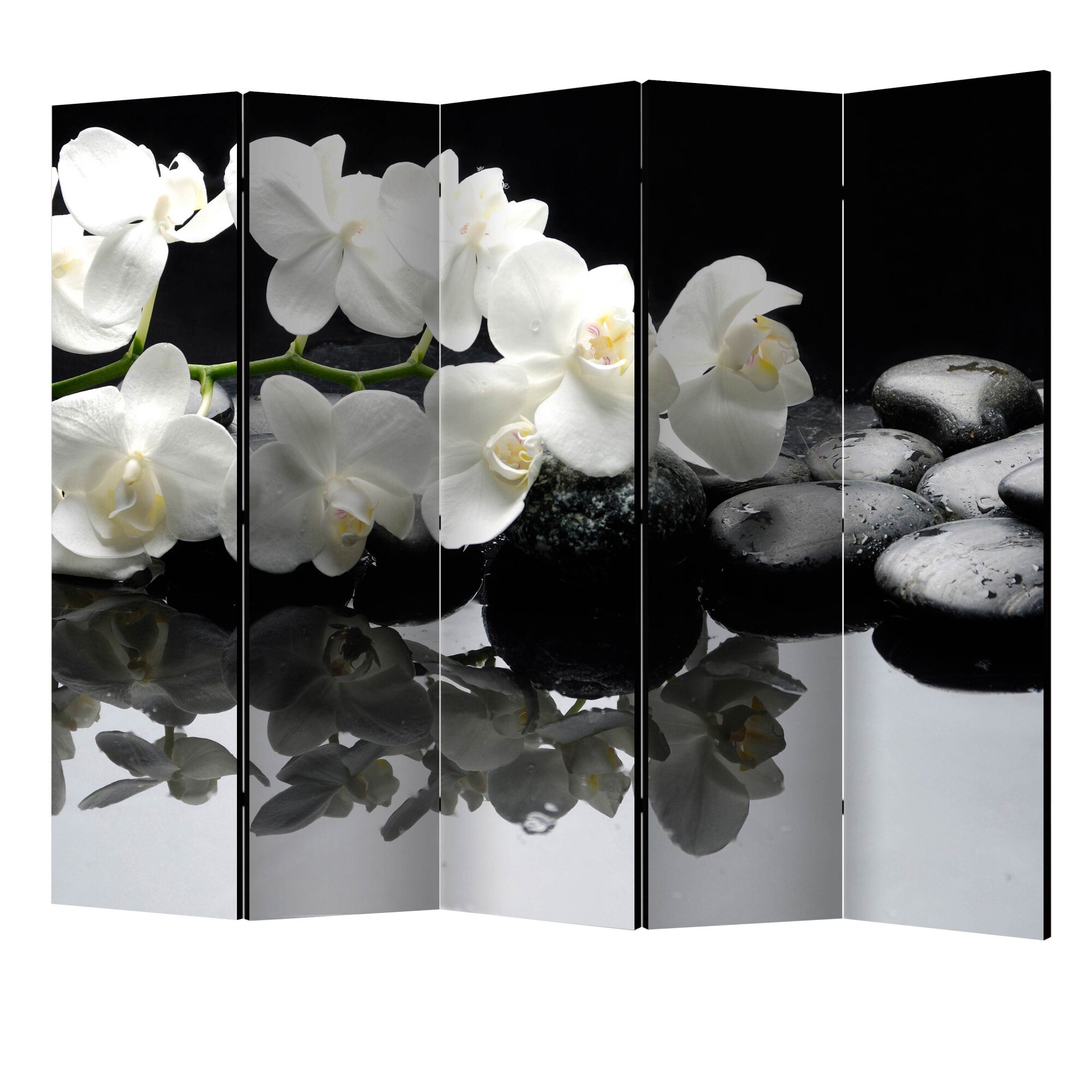 Paravan din 5 parti - Spa, pietre Si orhidee II - 225 x 172 cm