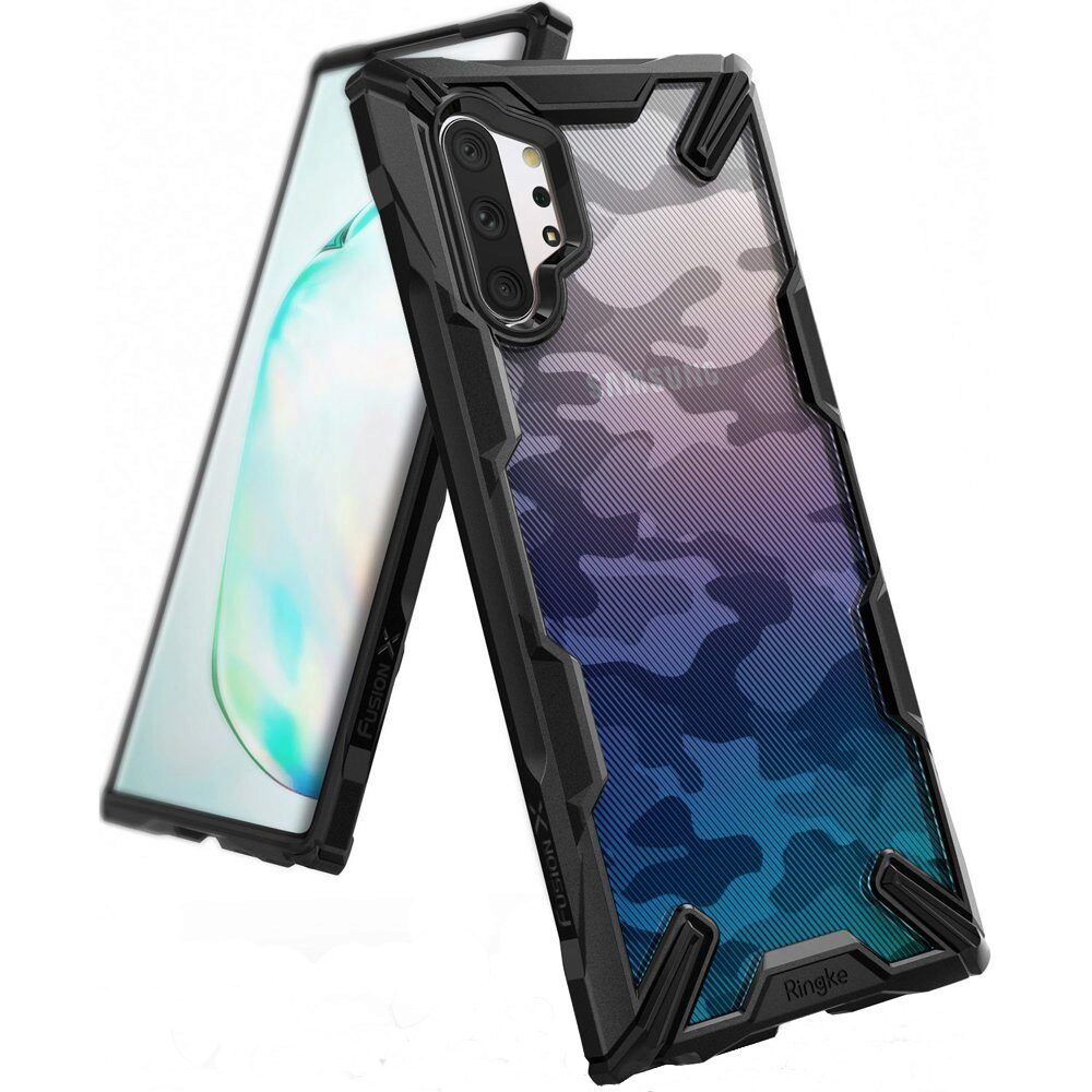 Husa Antisoc Ringke Fusion X pentru Samsung Galaxy Note 10 Plus, Design Militar, Negru
