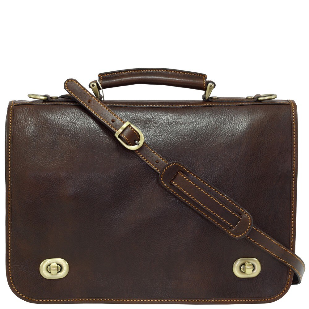 Geanta pentru barbati din piele naturala vachetta „superior” N4512B, maro, port laptop