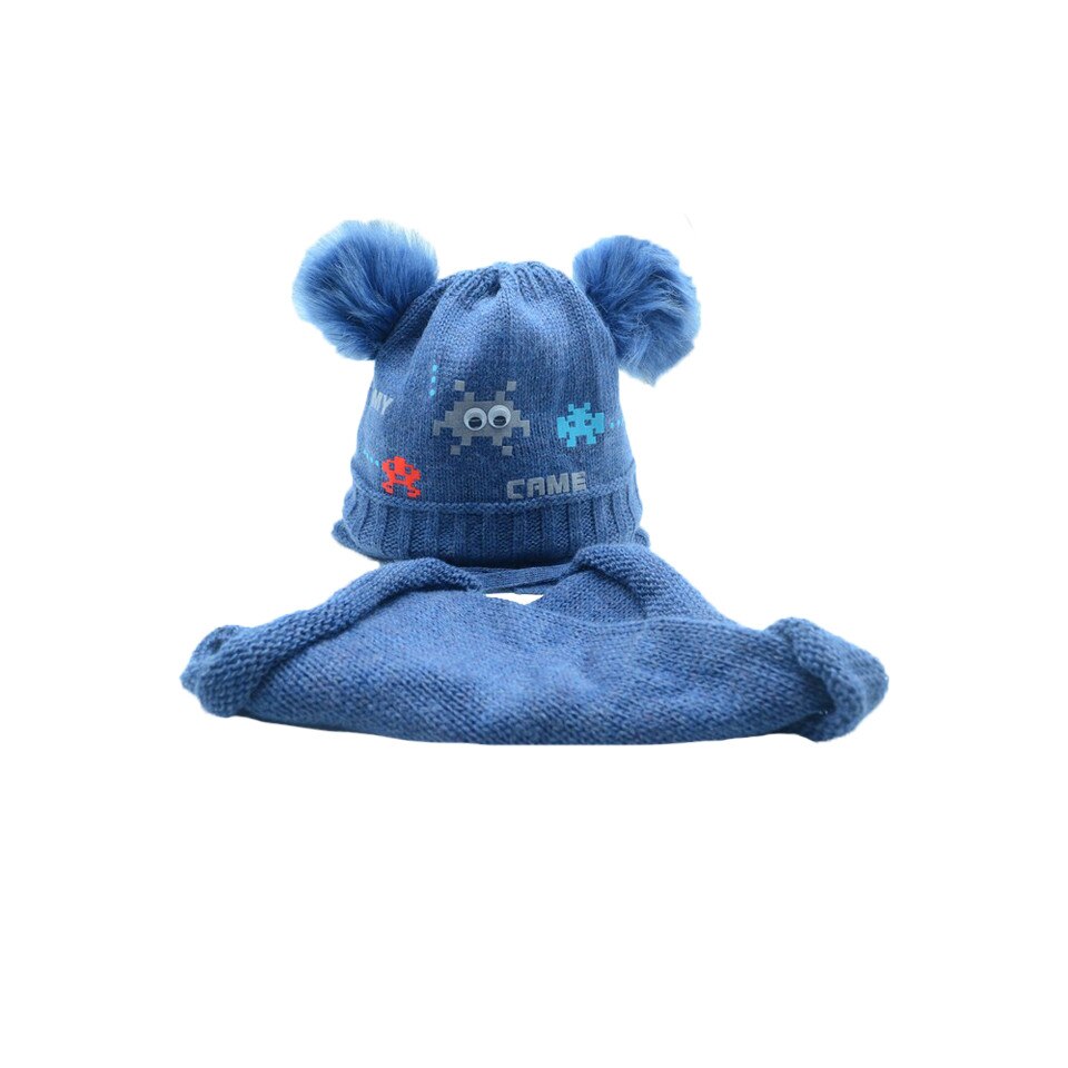 Set 2 piese caciula si fular pentru baieti Ambra CAB-06, Albastru, 44