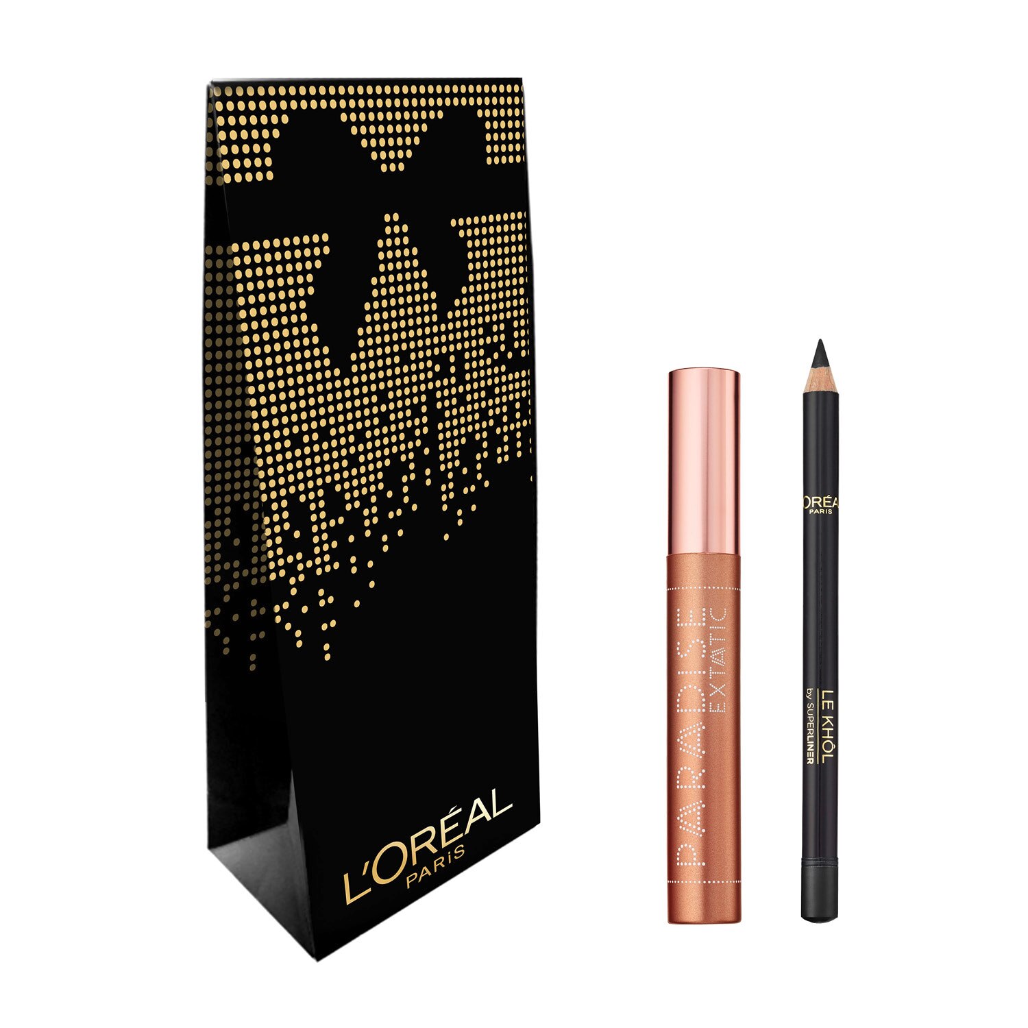 Set L'Oreal Paris: Mascara Paradise Extatic Black 6.4 ml, Creion de ochi Color Riche Le Khol 101 Midnight Black